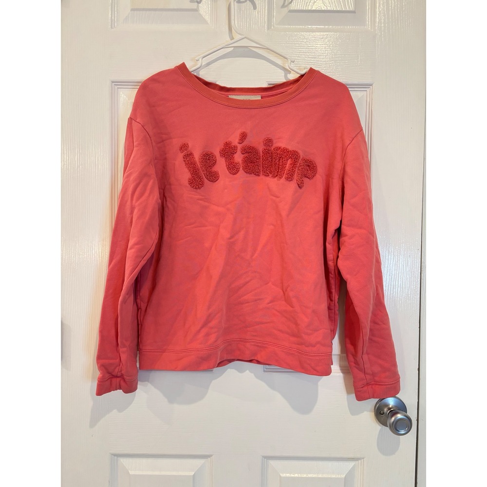 Loft Je‎ T'aime Sweatshirt Coral Pink Crew Neck Pullover Casual Top